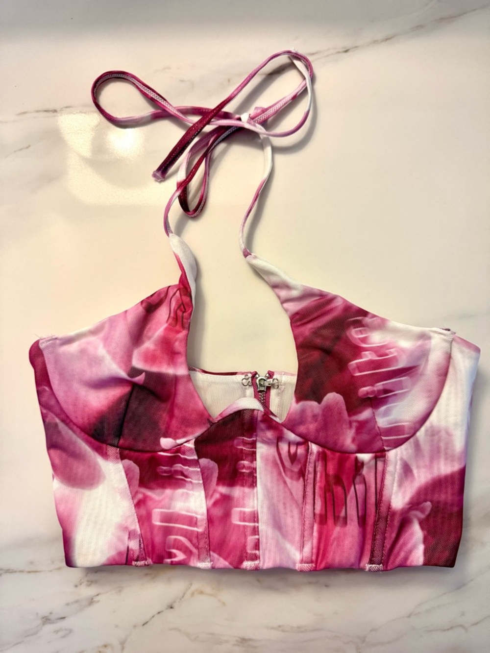 White Fox Boutique Pink Tie-Dye Halter Crop Top